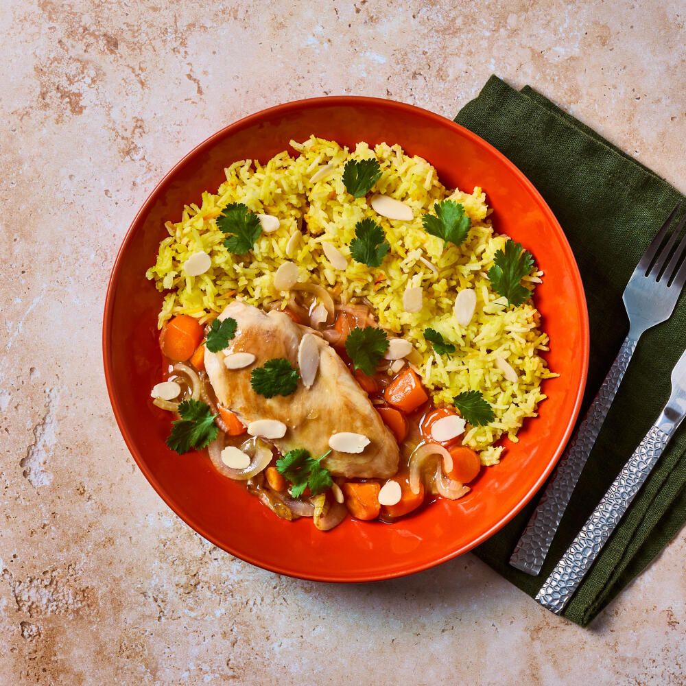 Orange & Ginger Chicken Breast Stew with Saffron Rice