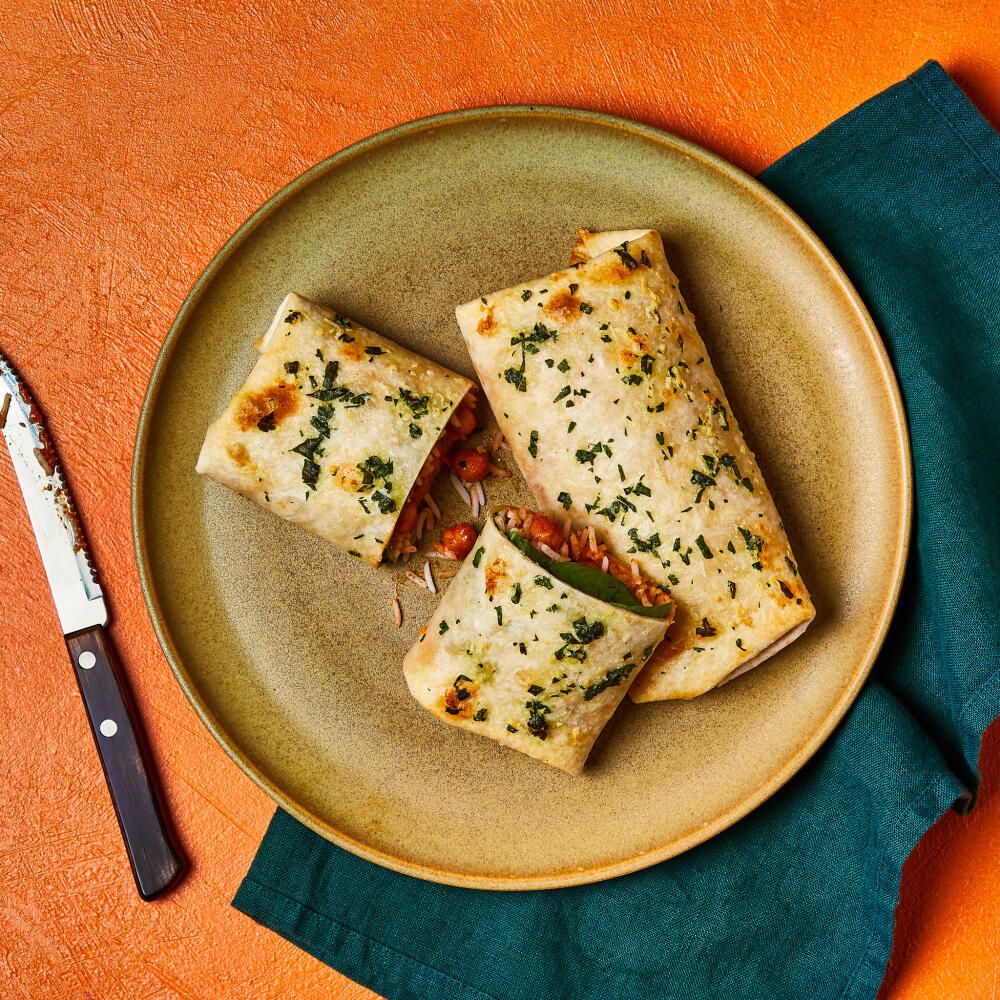 Plant-Based Garlic & Coriander Butter Chickpea Burritos