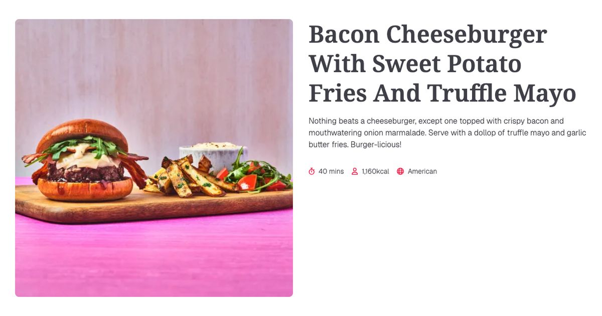 Bacon Cheeseburger With Sweet Potato Fries And Truffle Mayo (40 mins) | Gousto Recipe Search
