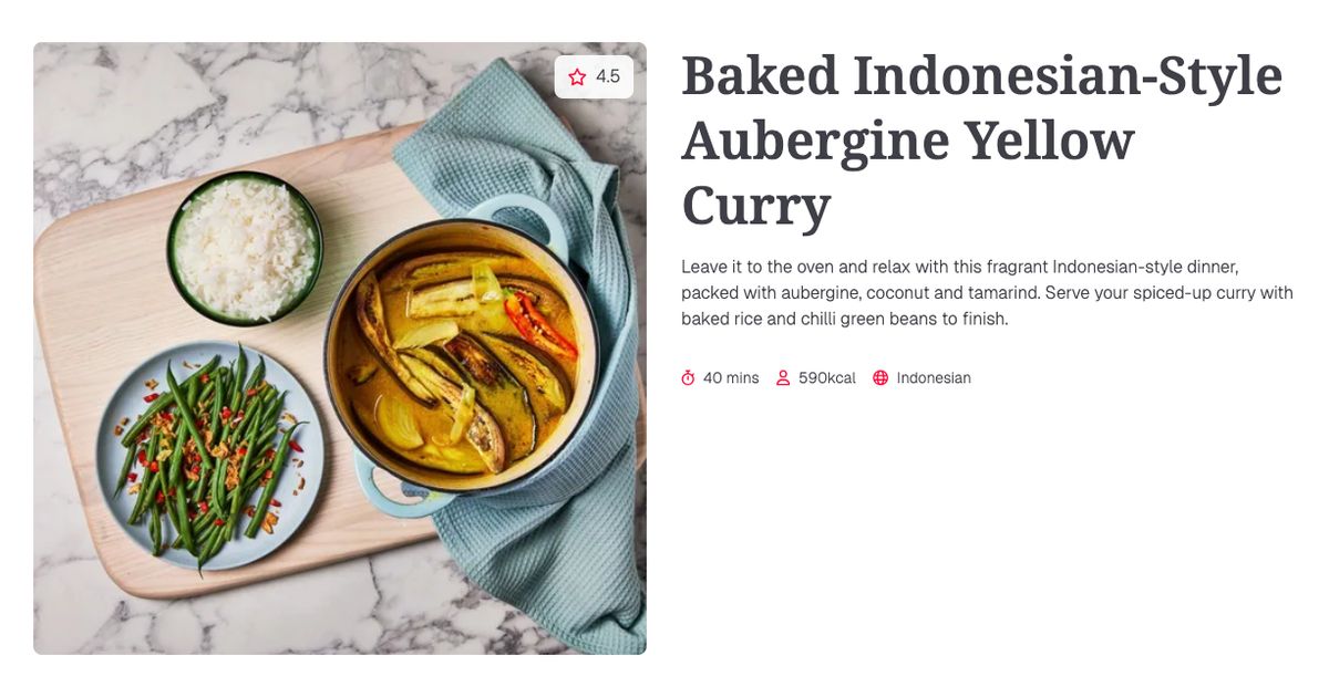 Baked Indonesian-Style Aubergine Yellow Curry (40 mins) | Gousto Recipe ...