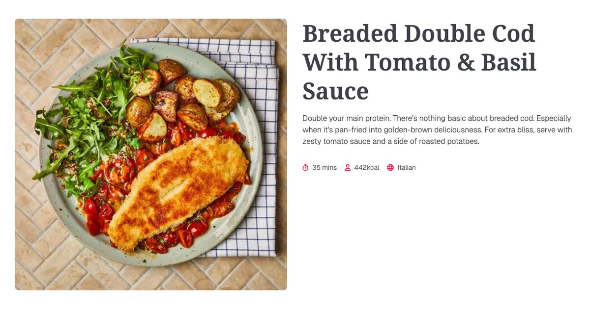Breaded Double Cod With Tomato & Basil Sauce (35 mins) | Gousto Recipe ...