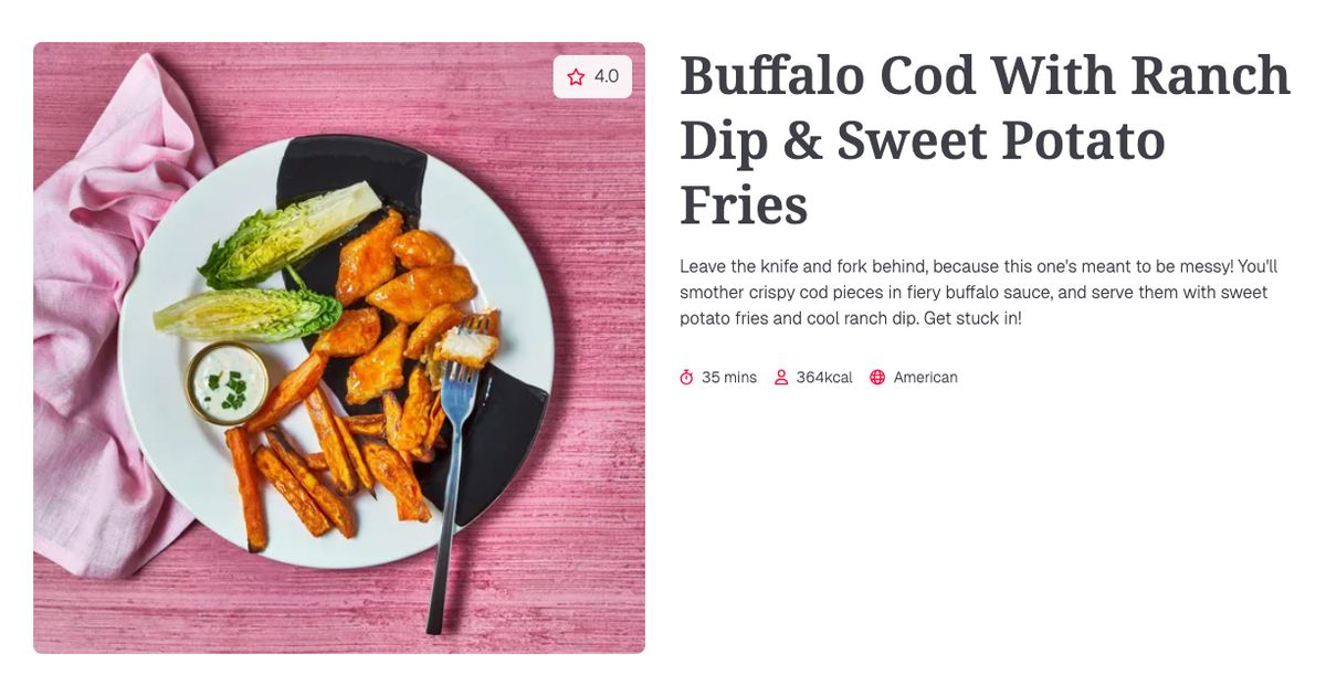Buffalo Cod With Ranch Dip & Sweet Potato Fries (35 mins) | Gousto ...
