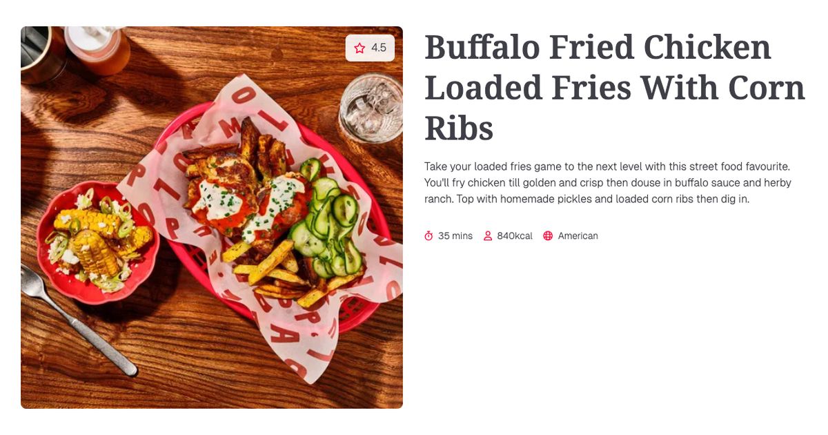 Buffalo Fried Chicken Loaded Fries With Corn Ribs (35 mins) | Gousto ...