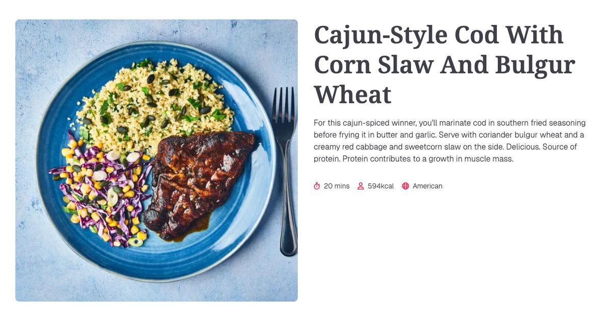 Cajun-Style Cod With Corn Slaw And Bulgur Wheat (20 mins) | Gousto ...