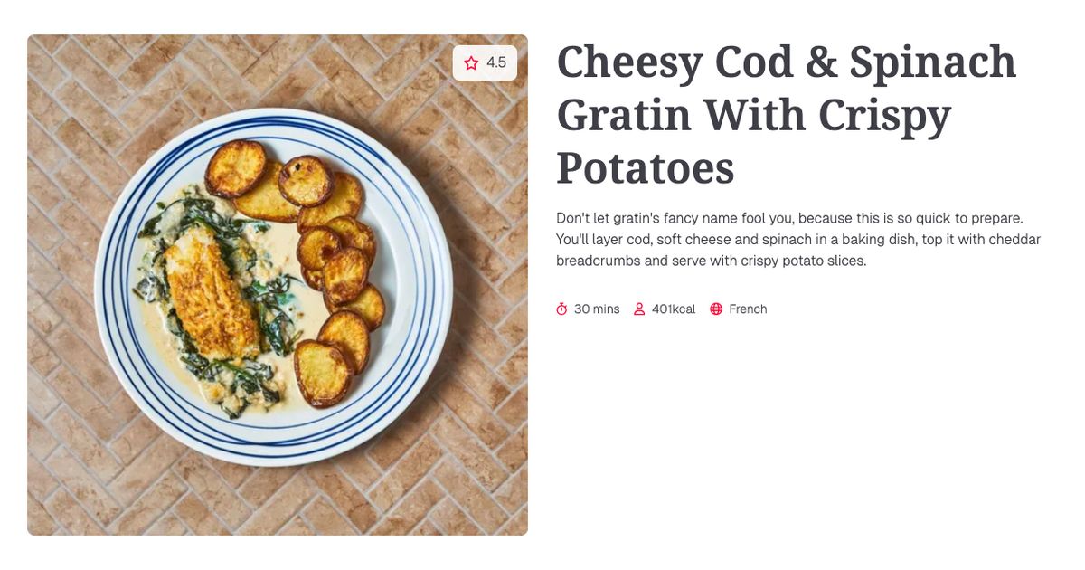 Cheesy Cod & Spinach Gratin With Crispy Potatoes (30 mins) | Gousto ...