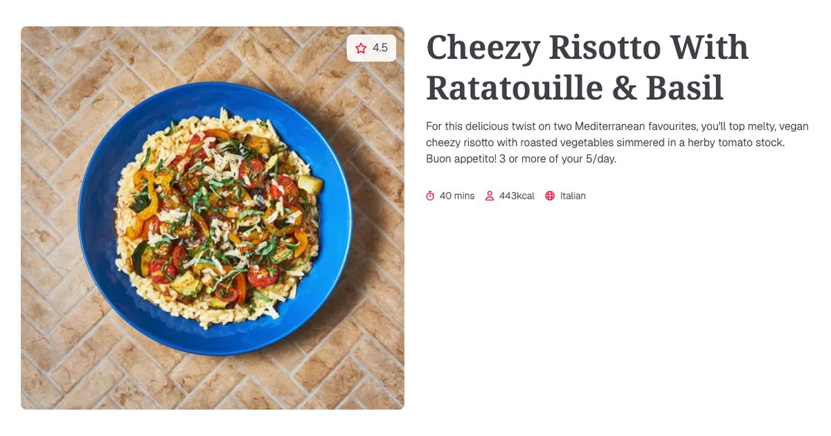 Cheezy Risotto With Ratatouille & Basil (40 mins) | Gousto Recipe Search