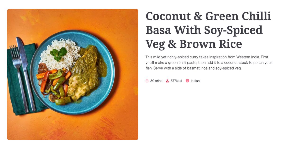 Basa Rice Coconut & Green Chilli Basa With Soy-Spiced Veg & Brown Rice (30 mins ...