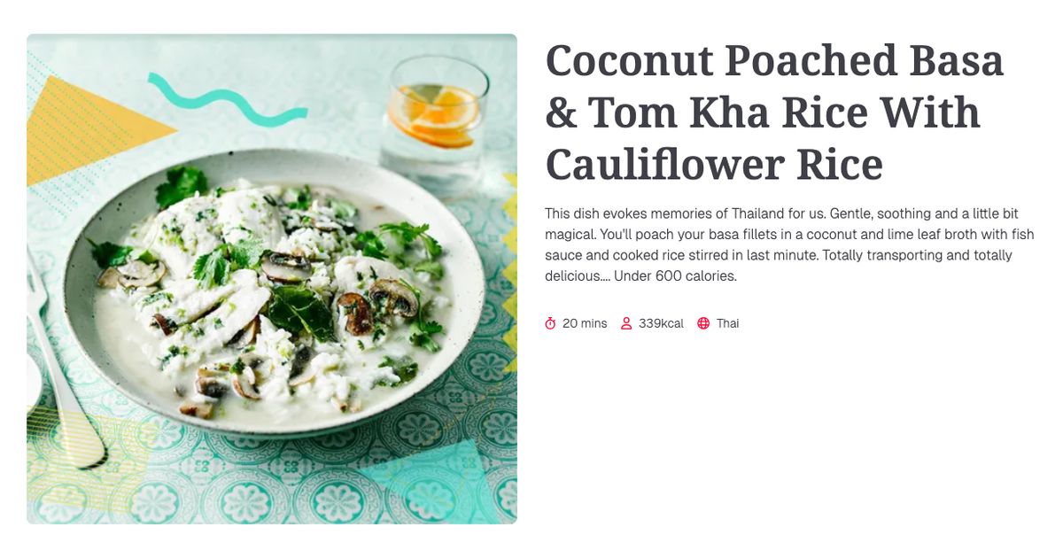 Basa Rice Coconut Poached Basa & Tom Kha Rice With Cauliflower Rice (20 mins ...