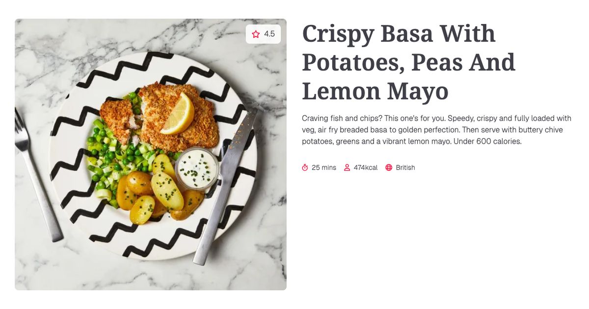 Crispy Basa With Potatoes, Peas And Lemon Mayo (25 mins) | Gousto ...