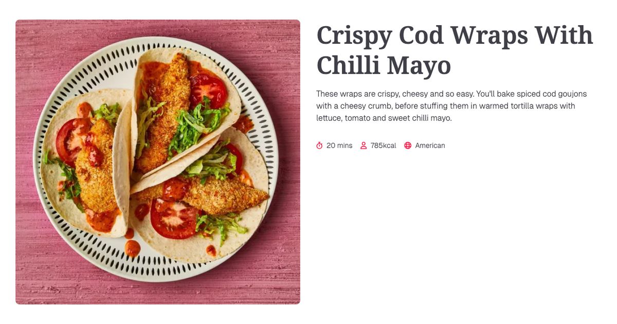 Crispy Cod Wraps With Chilli Mayo (20 mins) | Gousto Recipe Search