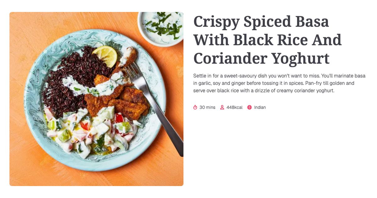 Basa Rice Crispy Spiced Basa With Black Rice And Coriander Yoghurt (30 mins ...