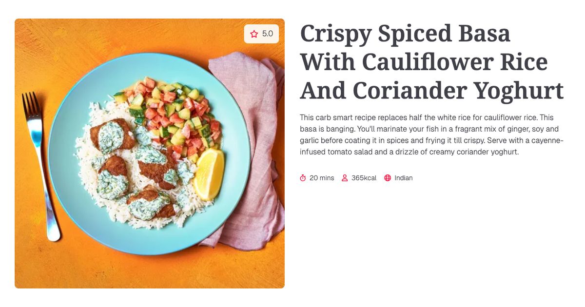 Basa Rice Crispy Spiced Basa With Cauliflower Rice And Coriander Yoghurt (20 mins ...