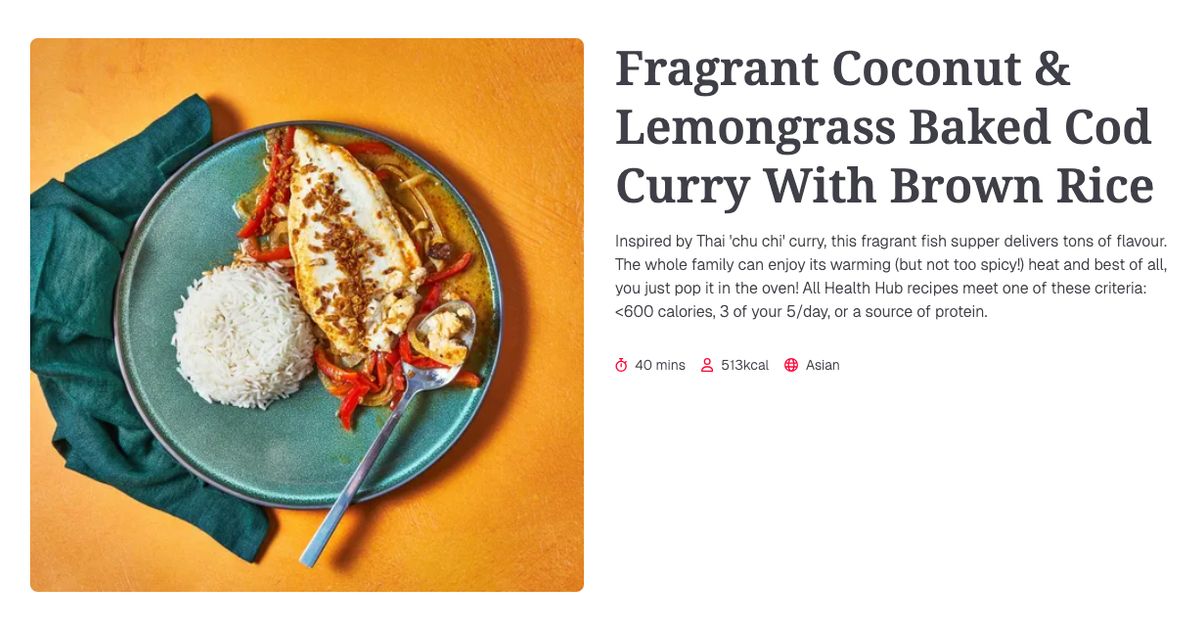 Fragrant Coconut & Lemongrass Baked Cod Curry With Brown Rice (40 mins ...