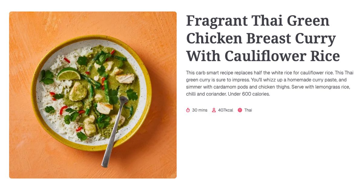 Fragrant Thai Green Chicken Breast Curry With Cauliflower Rice (30 mins ...