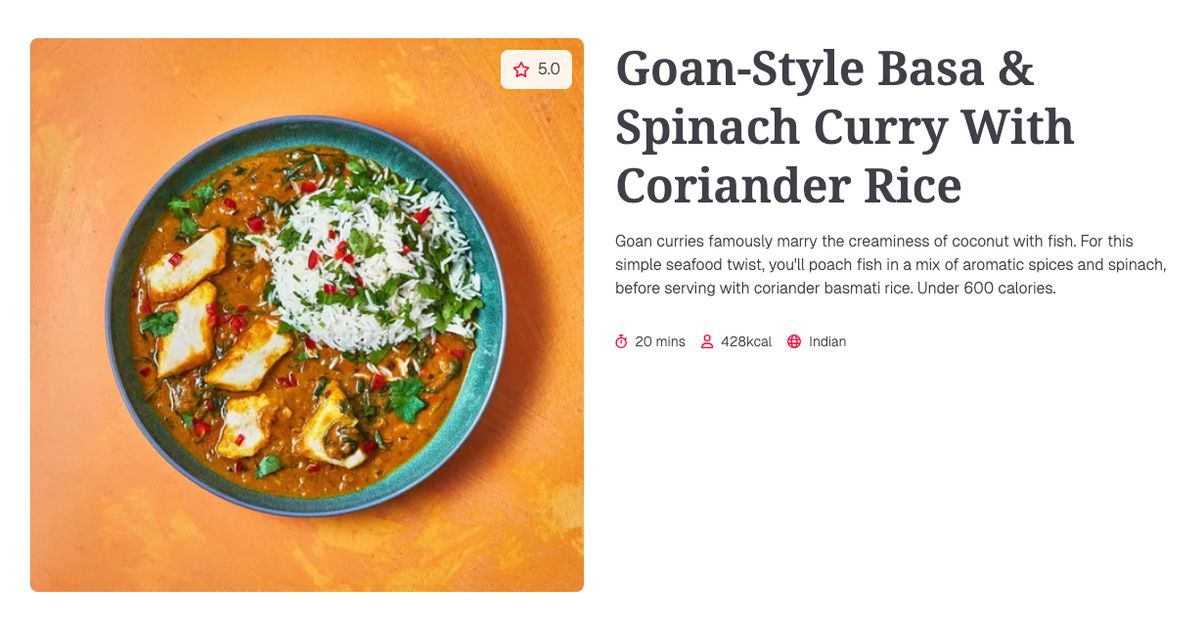 Basa Rice Goan-Style Basa & Spinach Curry With Coriander Rice (20 mins) | Gousto ...