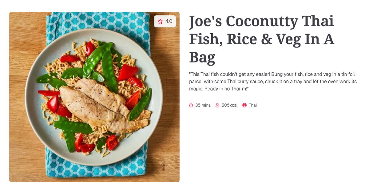 Joe's Coconutty Thai Fish, Rice & Veg In A Bag (35 mins) | Gousto ...