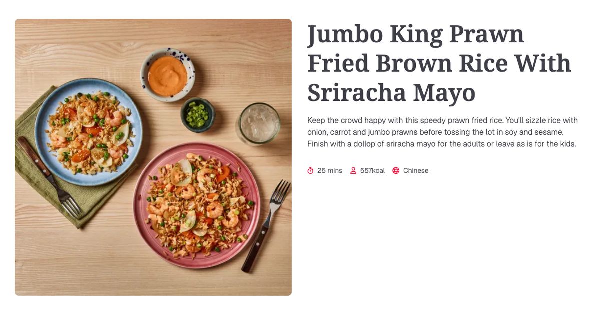 Jumbo Li Rice Jumbo King Prawn Fried Brown Rice With Sriracha Mayo (25 mins) | Gousto ...