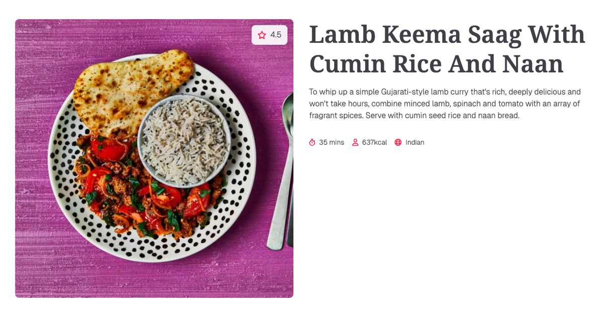 Lamb Mince Rice Lamb Keema Saag With Cumin Rice And Naan (35 mins) | Gousto Recipe Search
