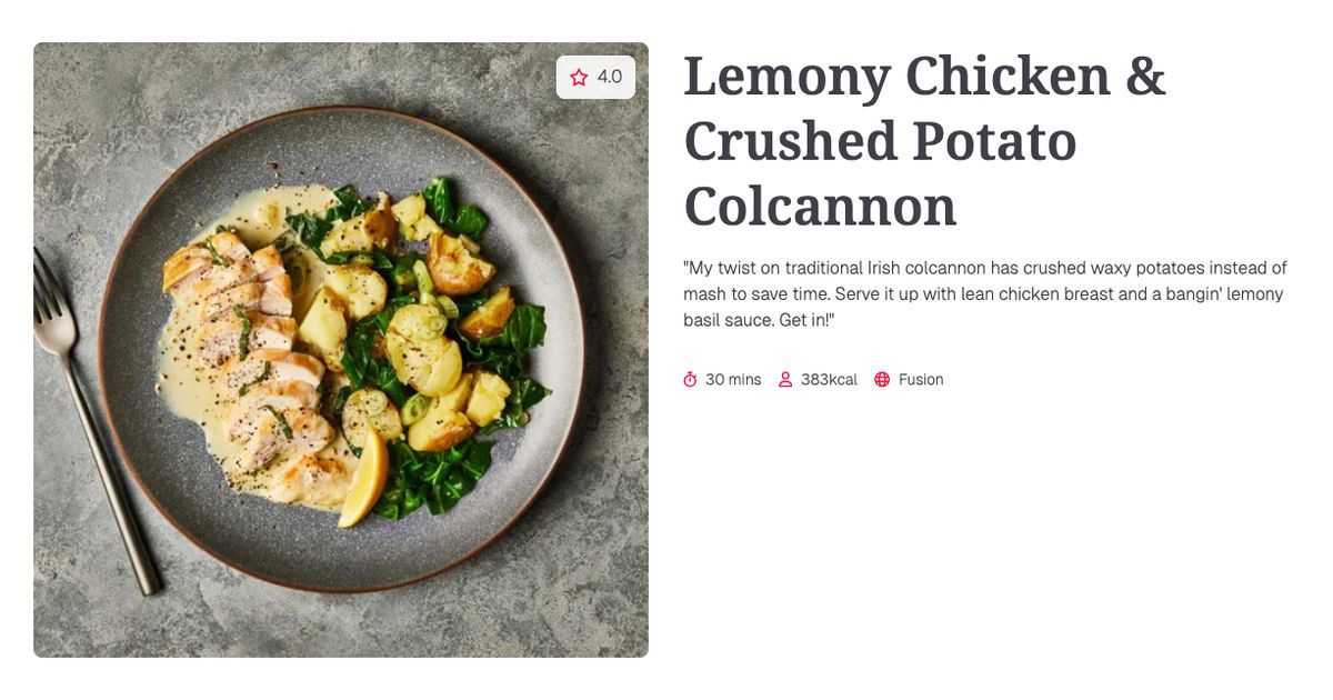 Spring Chicken And Colcannon Lemony Chicken & Crushed Potato Colcannon (30 mins) | Gousto Recipe Search