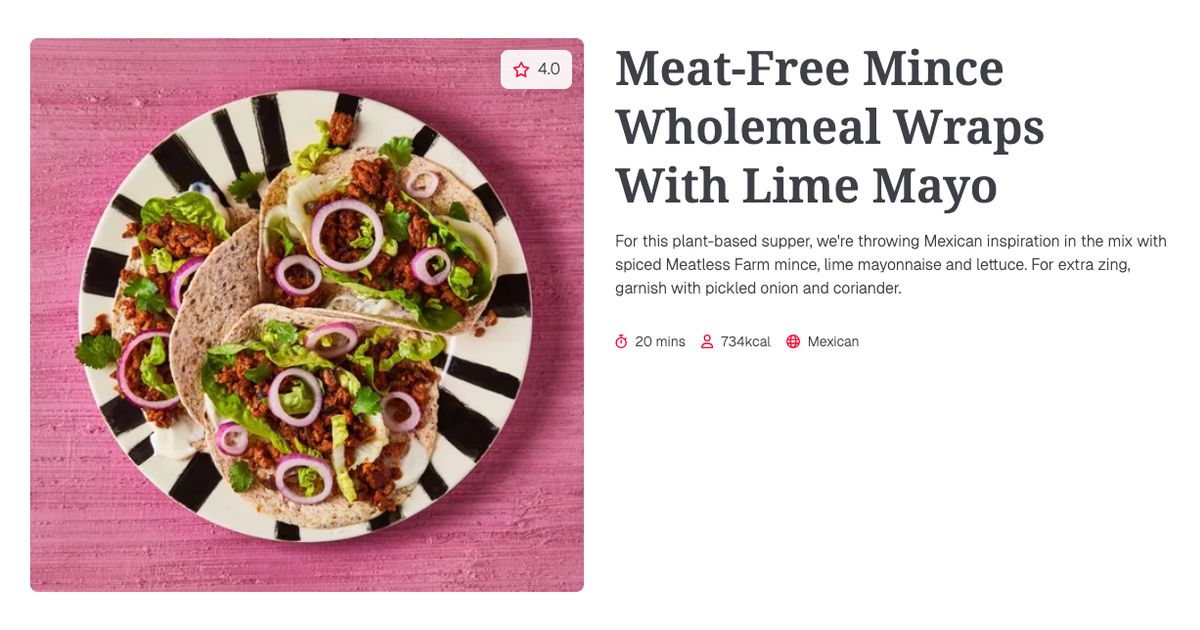 Meat-Free Mince Wholemeal Wraps With Lime Mayo (20 mins) | Gousto ...