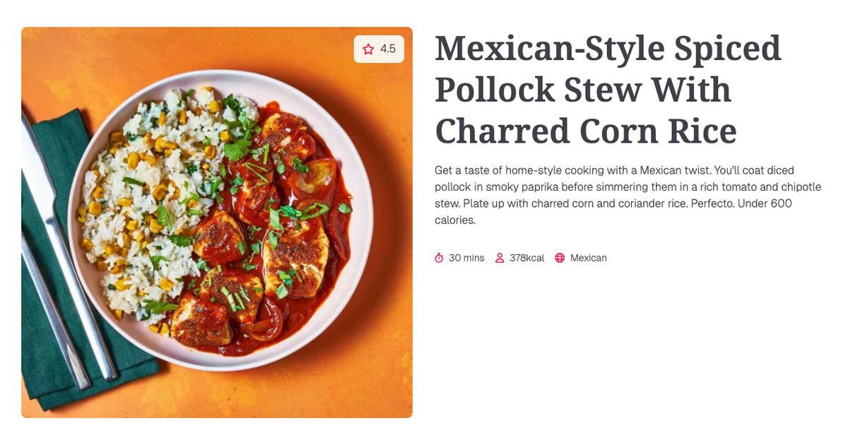 Mexican-Style Spiced Pollock Stew With Charred Corn Rice (30 mins ...