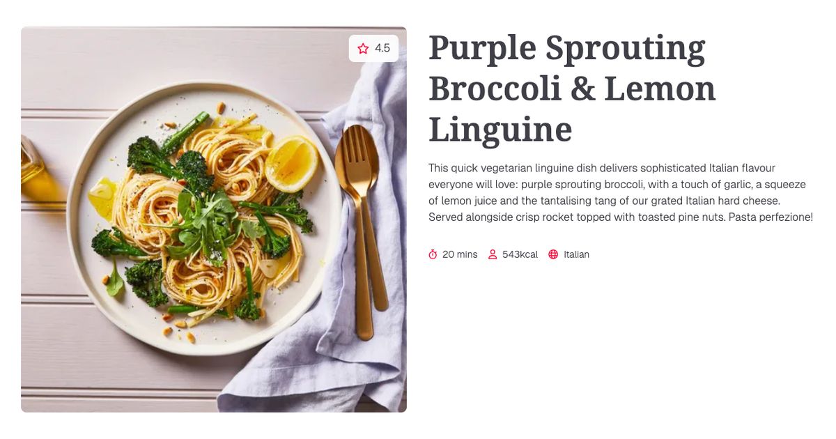 Purple Sprouting Broccoli & Lemon Linguine (20 mins) | Gousto Recipe Search