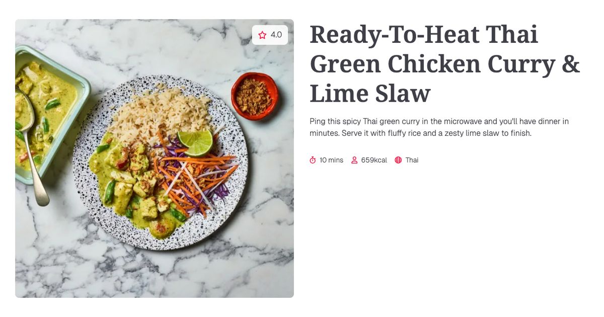 Ready-To-Heat Thai Green Chicken Curry & Lime Slaw (10 mins) | Gousto ...