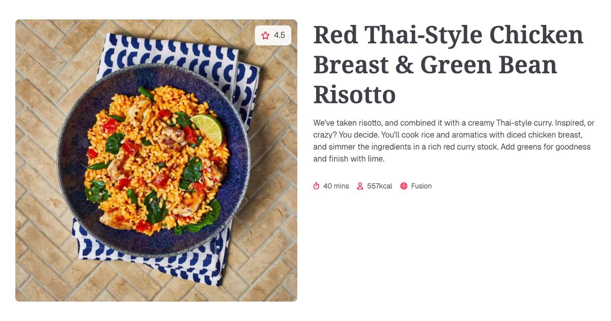 Thai Chicken Rice Risotto Red Thai-Style Chicken Breast & Green Bean Risotto (40 mins) | Gousto ...