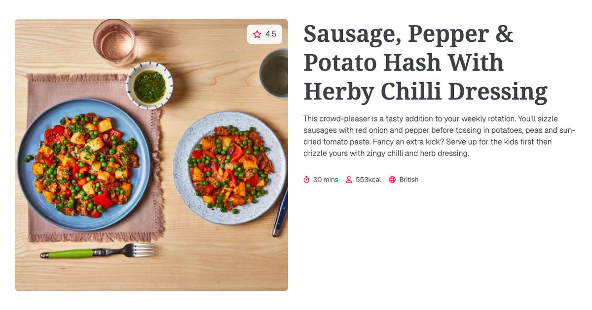 Sausage, Pepper & Potato Hash With Herby Chilli Dressing (30 mins ...