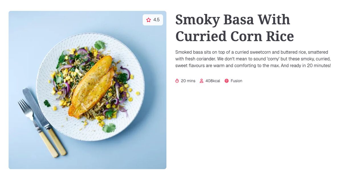 Basa Rice Smoky Basa With Curried Corn Rice (20 mins) | Gousto Recipe Search