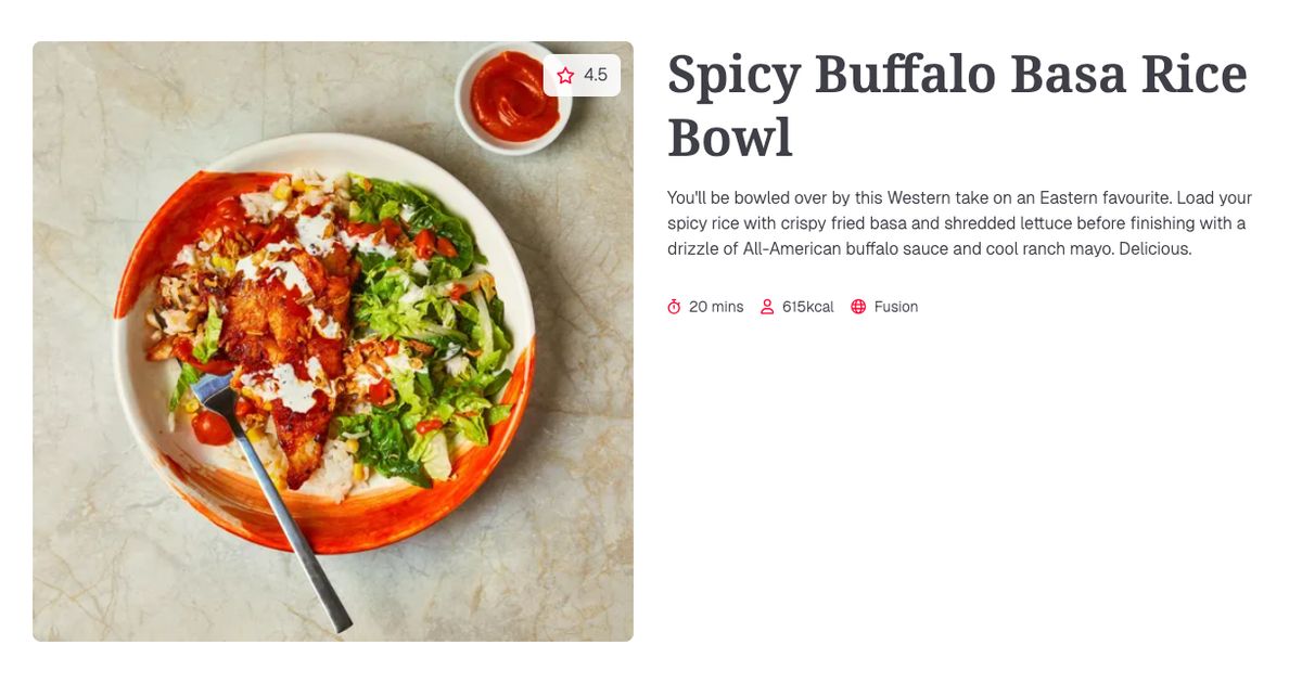 Basa Rice Spicy Buffalo Basa Rice Bowl (20 mins) | Gousto Recipe Search