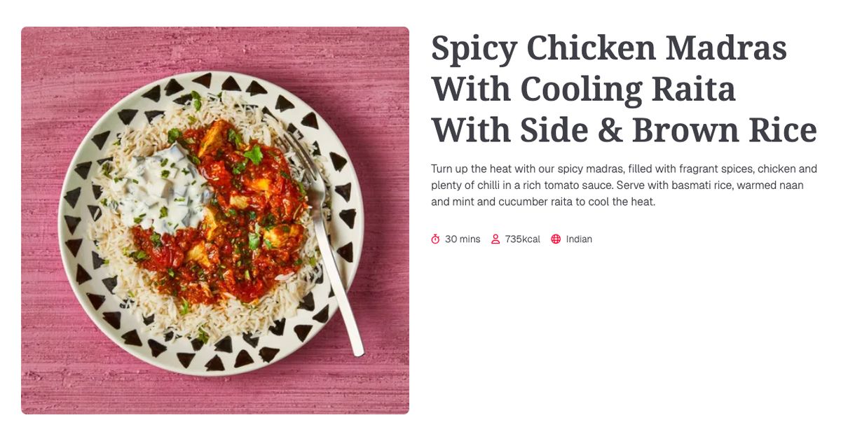 Spicy Chicken Madras With Cooling Raita With Side & Brown Rice (30 mins ...