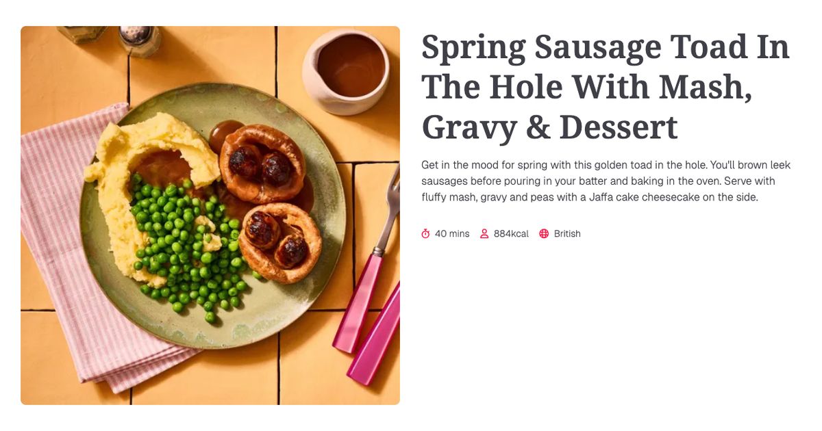 Spring Chicken Toad Spring Sausage Toad In The Hole With Mash, Gravy & Dessert (40 mins ...