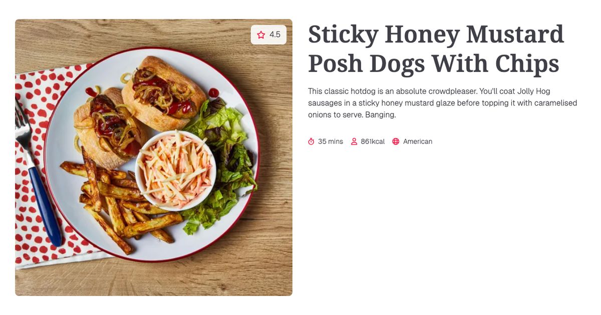 Sticky Dogs Sticky Honey Mustard Posh Dogs With Chips (35 mins) | Gousto Recipe Search