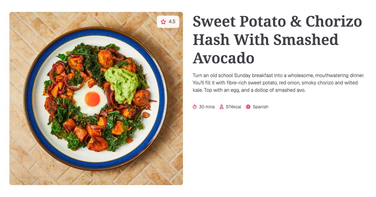 Sweet Potato & Chorizo Hash With Smashed Avocado (30 mins) | Gousto ...