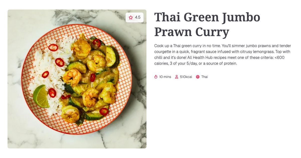 Thai Green Jumbo Prawn Curry (10 mins) | Gousto Recipe Search