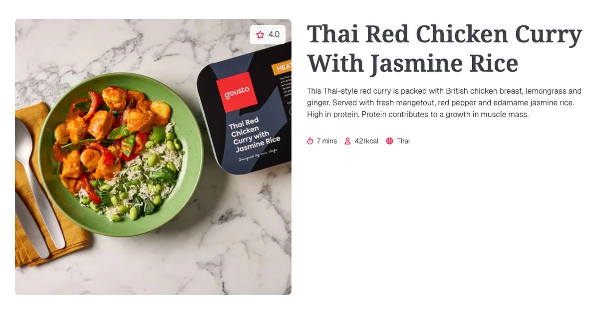 Thai Red Chicken Curry With Jasmine Rice (7 mins) | Gousto Recipe Search