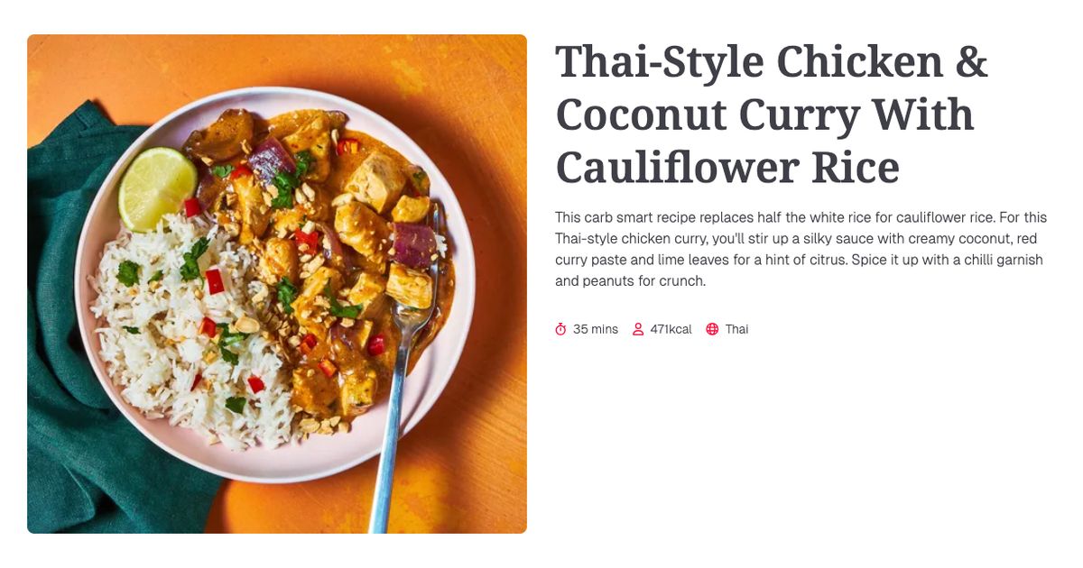 Thai-Style Chicken & Coconut Curry With Cauliflower Rice (35 mins ...