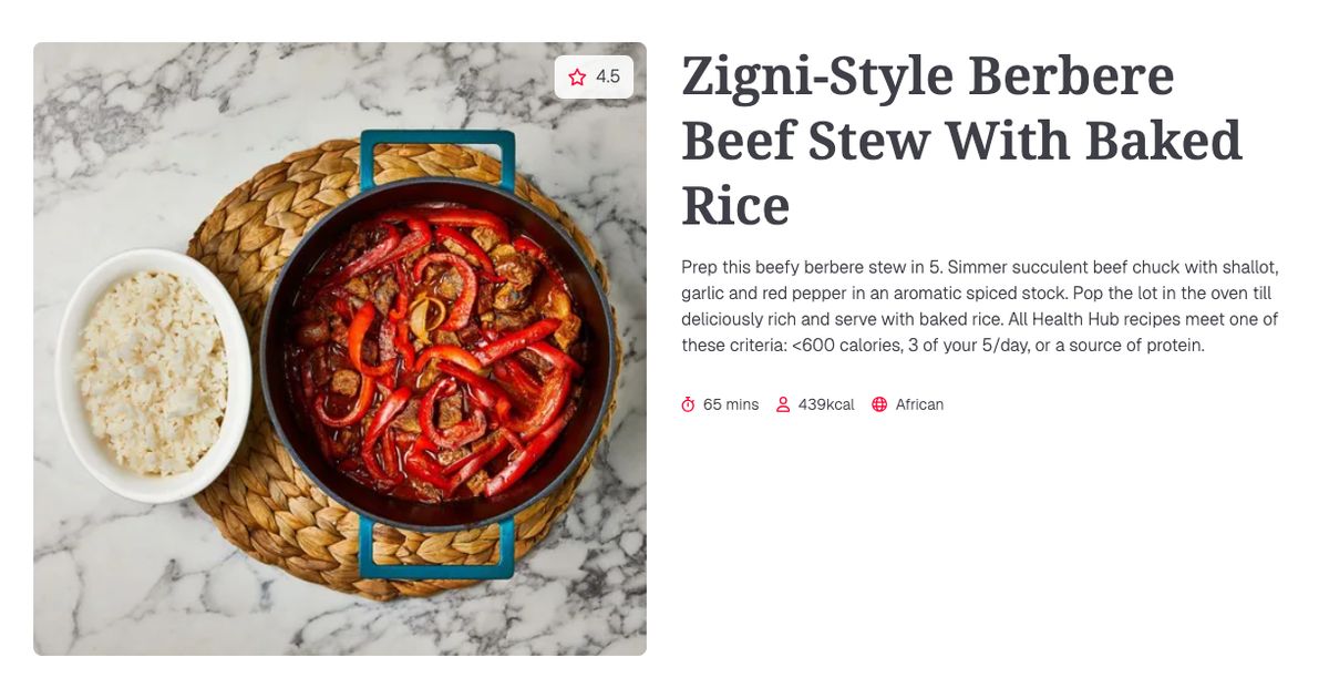 Zigni And Rice Zigni-Style Berbere Beef Stew With Baked Rice (65 mins) | Gousto Recipe ...